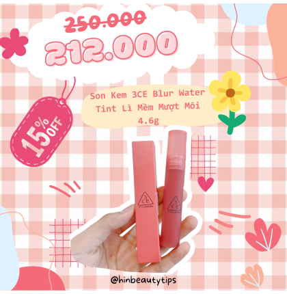 Son Kem 3CE Blur Water Tint Lì Mềm Mượt Môi 4.6g 